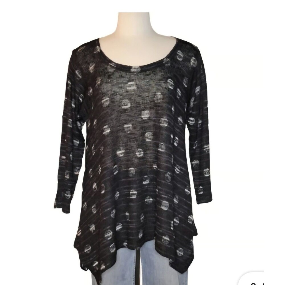 Nally & Millie Sweater Tunic XL Black Open Knit Polka Dot Semi Sheer Lightweight